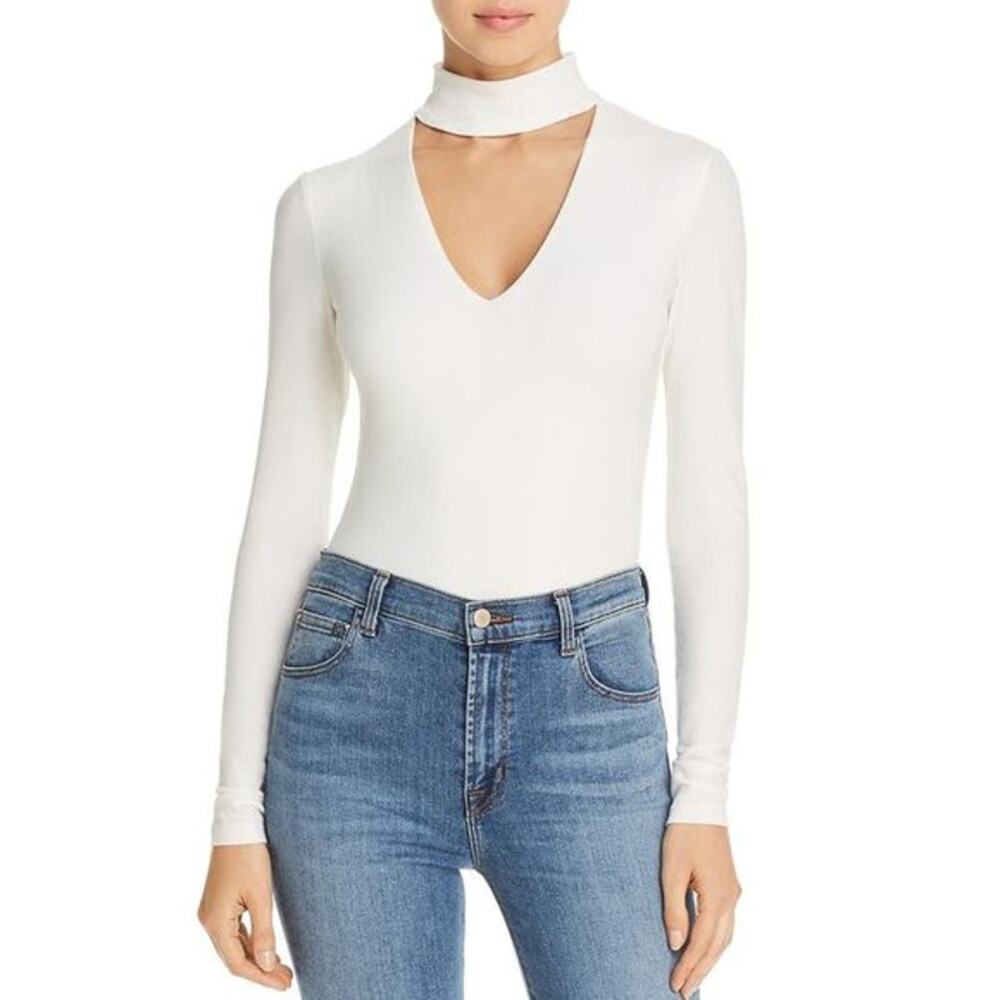 Tiger Mist Bodysuit Womens Small Marley Ribbed Ivory Cream Cut Out Long Sleeve